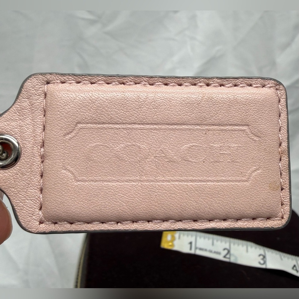 COACH Tan Nude Leather Large Key Fob Bag Charm Keychain Hang Tag 3” Long